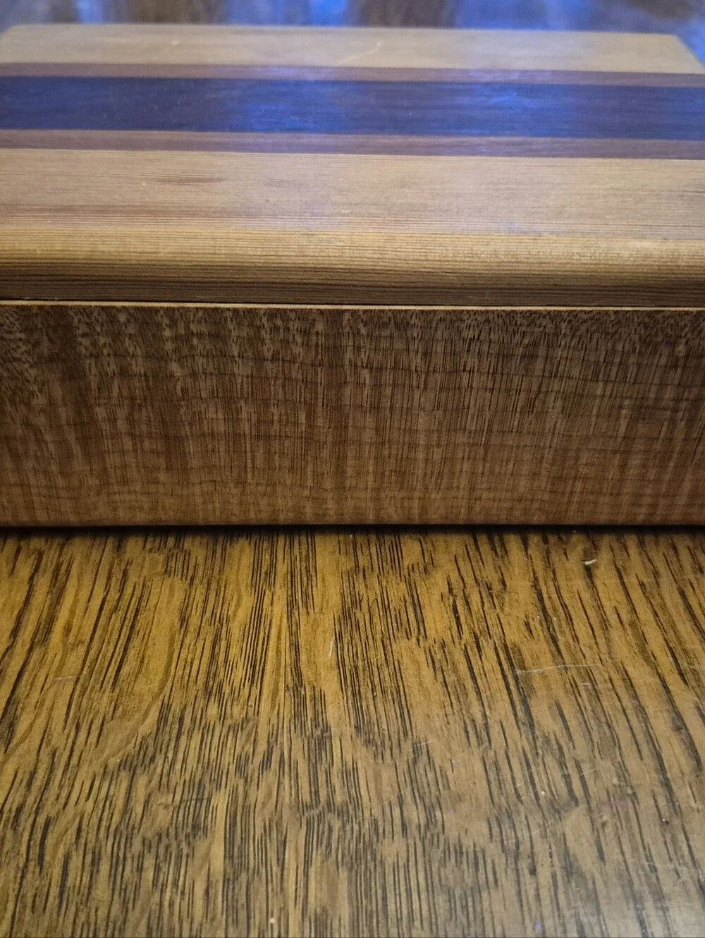 Striped Wooden Walnut Box With Different Wood Inlay. Keepsake, Jewelry, Storage